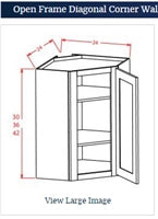 Shaker Antique White Wall Diagonal Corner Cabinet 2442 Glass Door