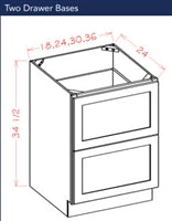 Shaker White Drawer Base Cabinet 36-2 only 2 Drawers