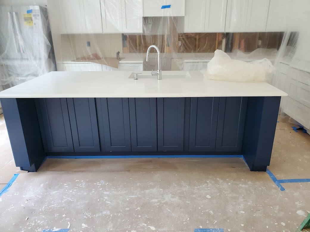 Shaker Navy Blue with White Quartz Countertop and Sink