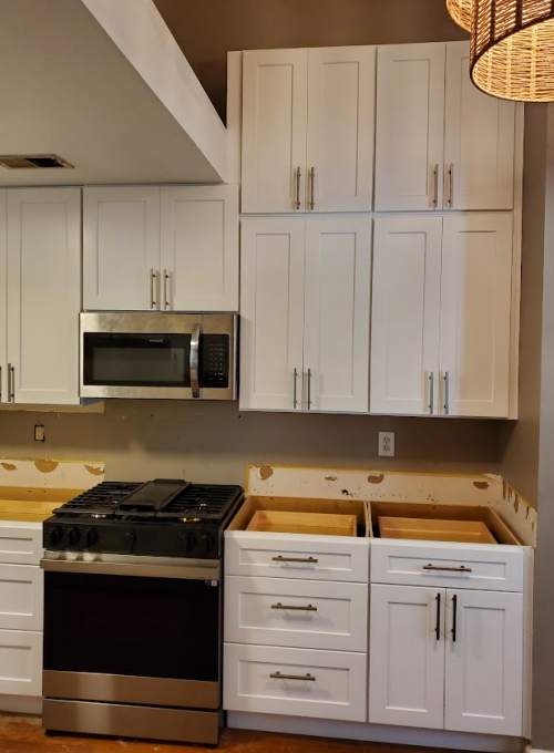 White Shaker Cabinets Stacked