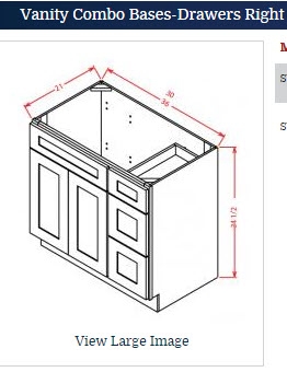 VANITY BASE 36 WITH DRAWERS ON RIGHT