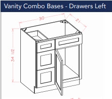 Shaker Antique White Vanity 3021 Drawers Left