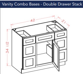 Shaker Antique White Vanity 42 w x 21 d x 34 1/2 h  Drawers Left and Right