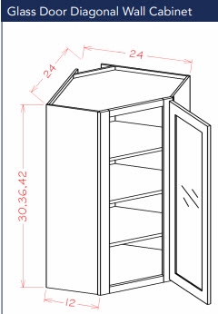 Dark Shaker Cinder Wall Diagonal Corner Cabinet 2430 Glass Door glass not included