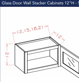 Shaker Grey Stacker wall glass door cabinet 18" w x 12" h x 12" d no glass provided
stack this cabinet on top of other cabinets