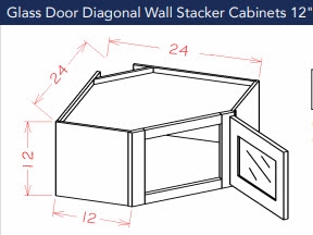 Shaker Grey Stacker wall diagonal corner glass door cabinet 24" w x 12" h x 12" d no glass provided stack this cabinet on top of other cabinets